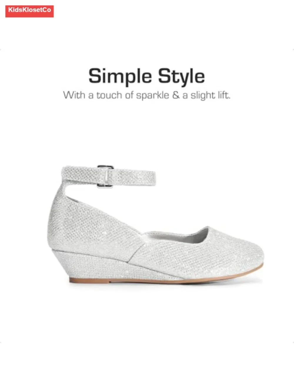 Girls Dress Shoes Low Wedge Heels Ankle Strap Sparkle Flower Party Pumps